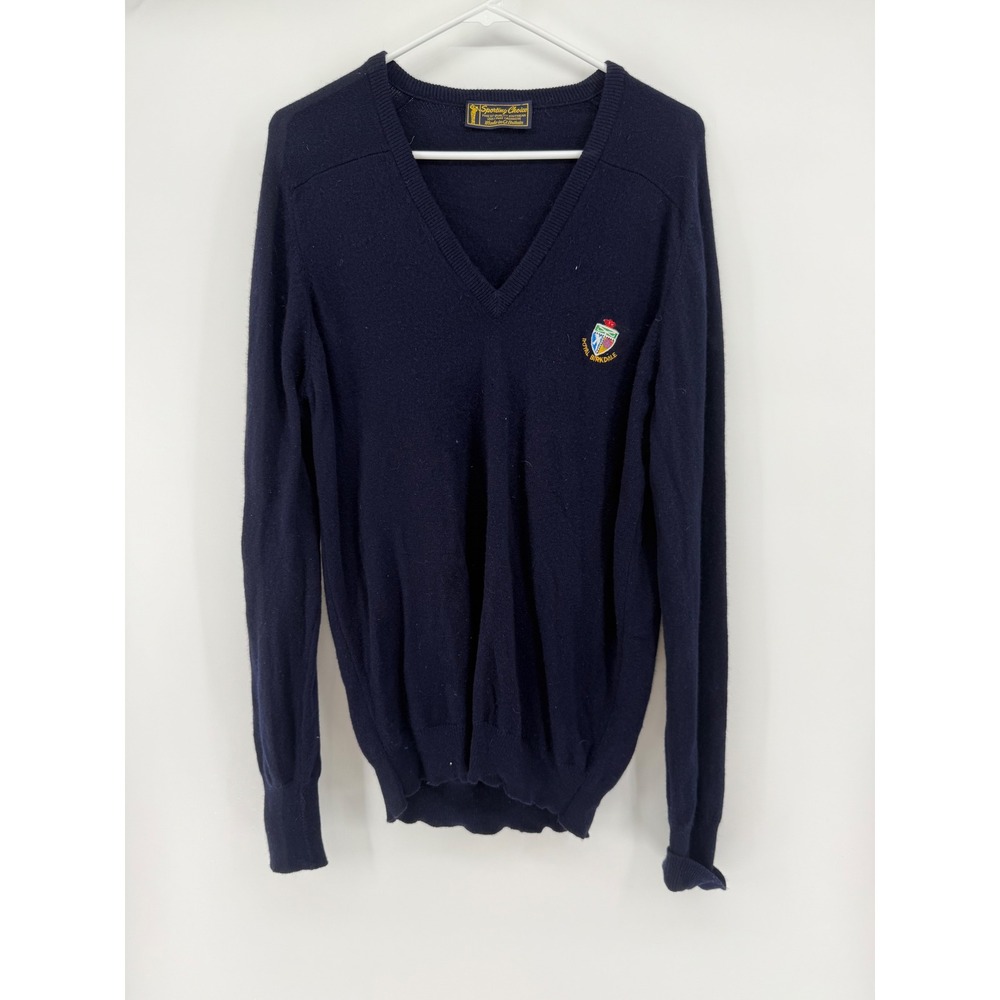 Men's Navy V-Neck Sweater with Crest